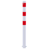 Barrier bollard | as e-charging station protection |  89 mm | hot-dip galvanized and white powder-coated with 3 red reflective strips foil type RA1/A | for casting in concrete